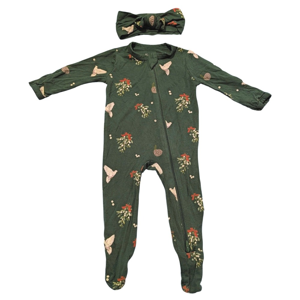 Kyte Baby 0-3M Zippered Footie Bamboo Holiday Christmas Winter Headband Set